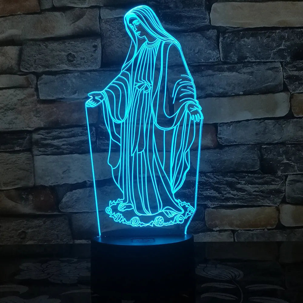 3D LED night light showing colourful dual-ring pattern from laser-engraved acrylic plate with touch control base