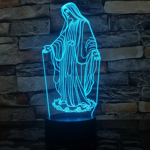 3D LED night light showing colourful dual-ring pattern from laser-engraved acrylic plate with touch control base