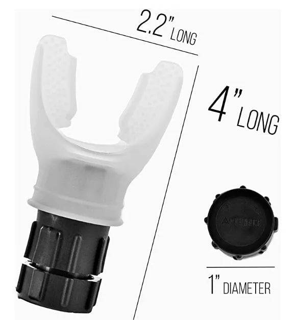 Breathing trainer respirator in white and black with silicone mouthpiece and adjustable resistance dial