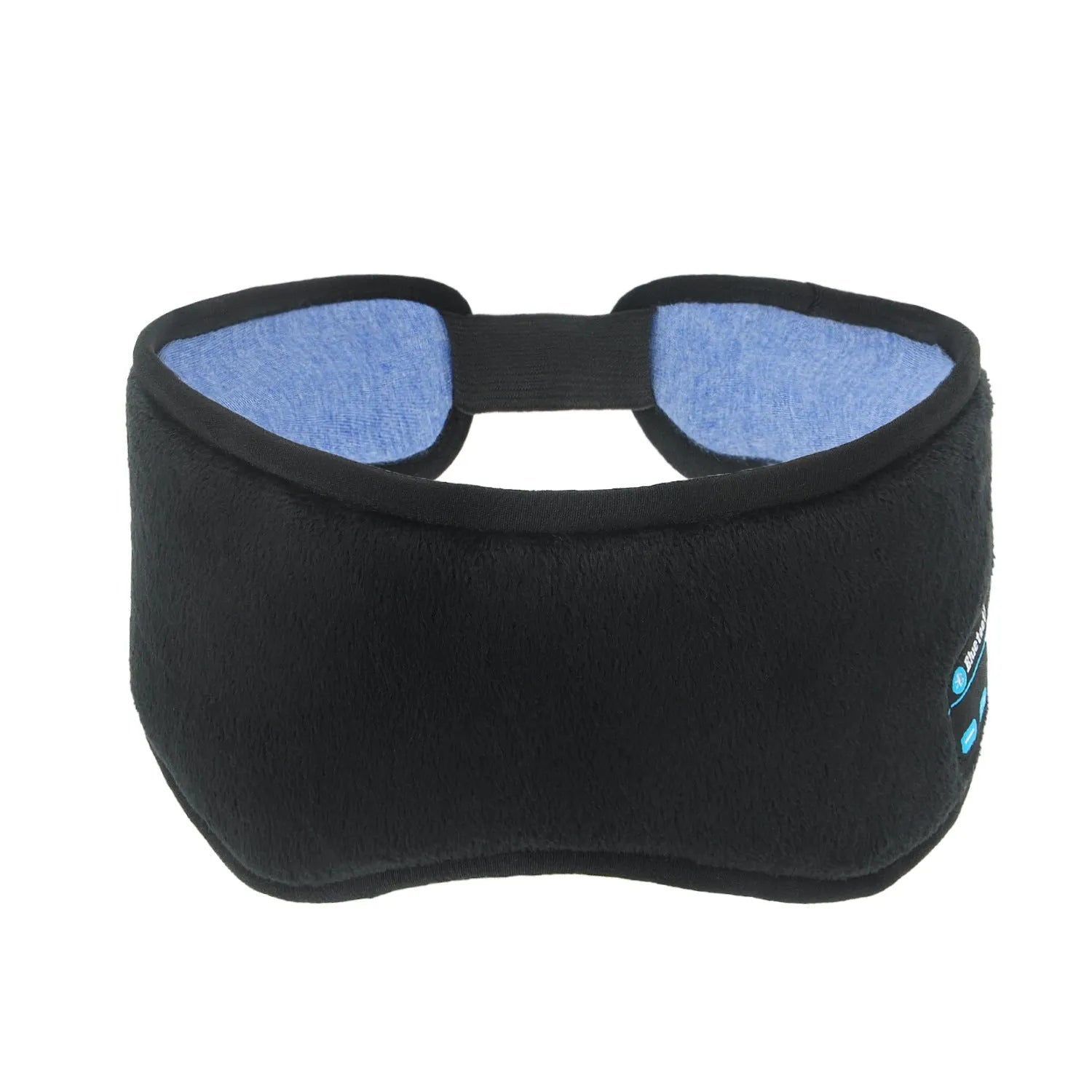 Black Bluetooth sleep mask with integrated wireless headphones for music listening and blackout.