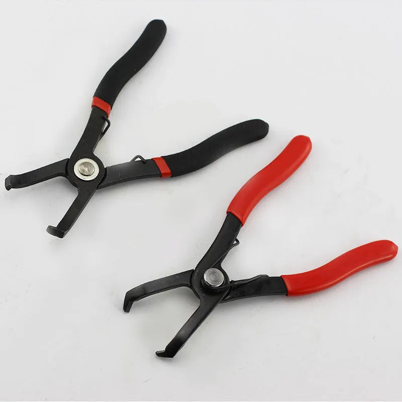 Red interior round nail removal pliers with carbon steel jaws and plastic handles
