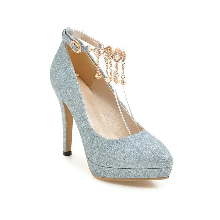 Women's platform high heels with stiletto heel in special fabric construction