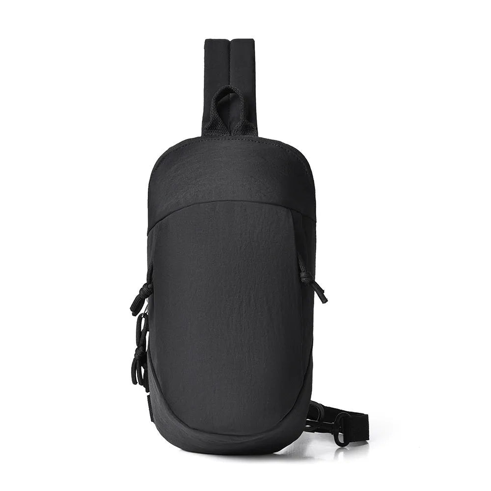 Outdoor nylon crossbody chest bag with phone pocket in one of six colours: black, white, green, pink, or grey.