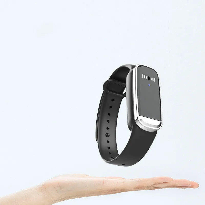 Black and white ultrasonic mosquito repellent bracelet with USB charging cable, compact portable design