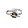 Adjustable silver open ring with Saturn design in white gold colour finish