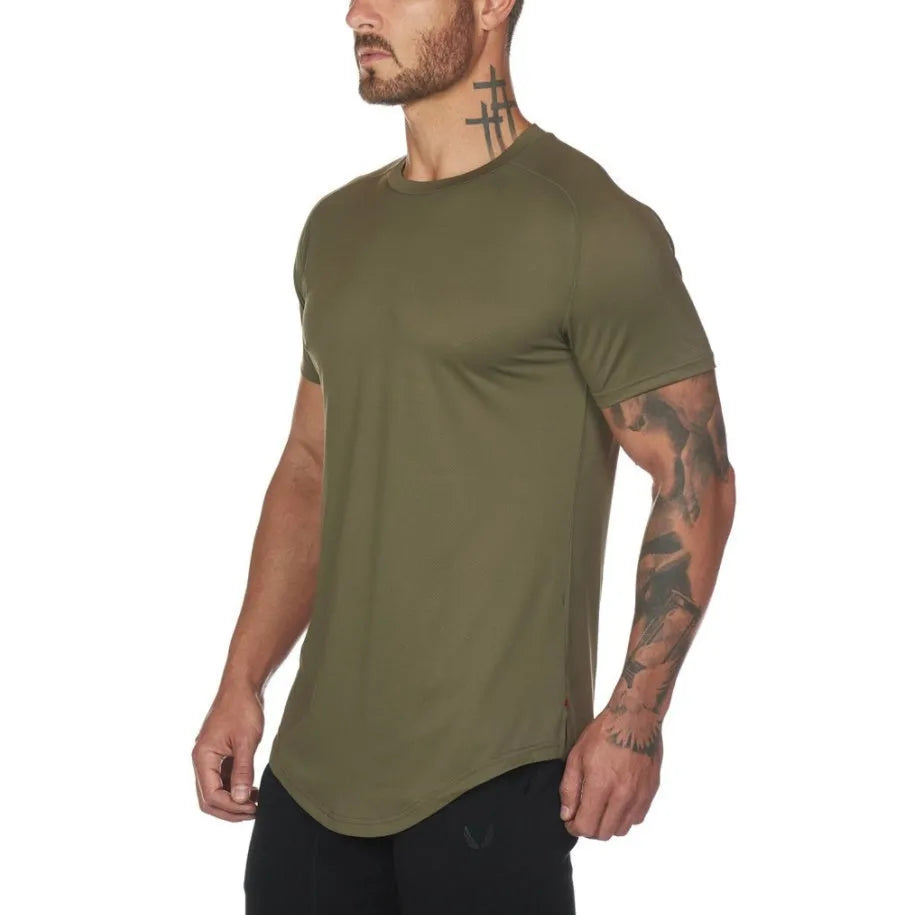 Men's cotton-spandex fitness shirt in multiple colours with optional letter print design