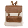 Korean style soft PU retro backpack shown in black, brown, creamy white, and dark brown colours.