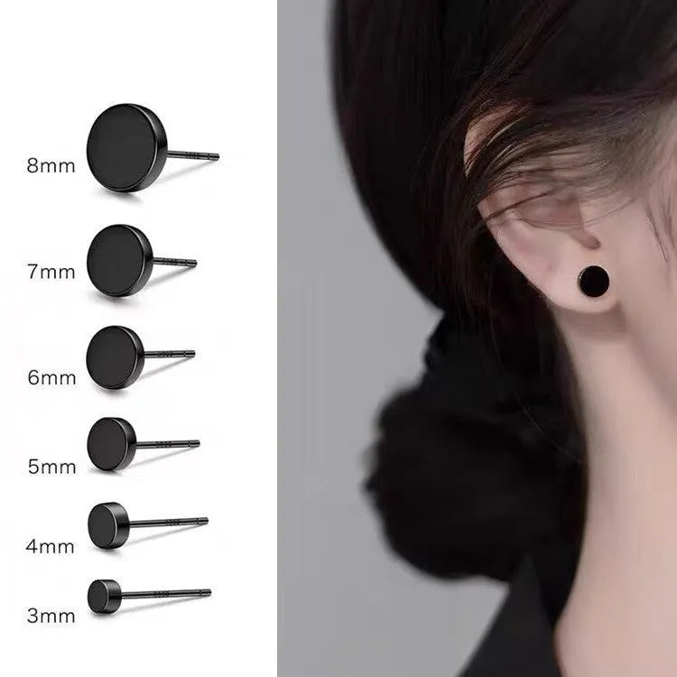 Sterling silver S999 flat bone stud earrings in round geometric design with 3mm to 8mm size options