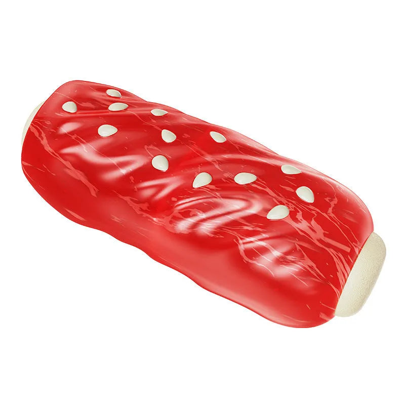 Primary colour plastic dog chew toy with molar rod design and toothbrush texture pattern