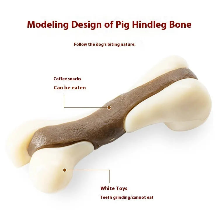 Cowhide and nylon dog bone grinding rod chewing toy in foodie bone design