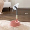 Adjustable height pet water dispenser in green, grey, or pink with detachable pole and steel drinking nozzle