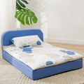 Sponge pet bed with blue starry sky pattern, washable twill peach skin cover, and anti-slip Oxford fabric bottom