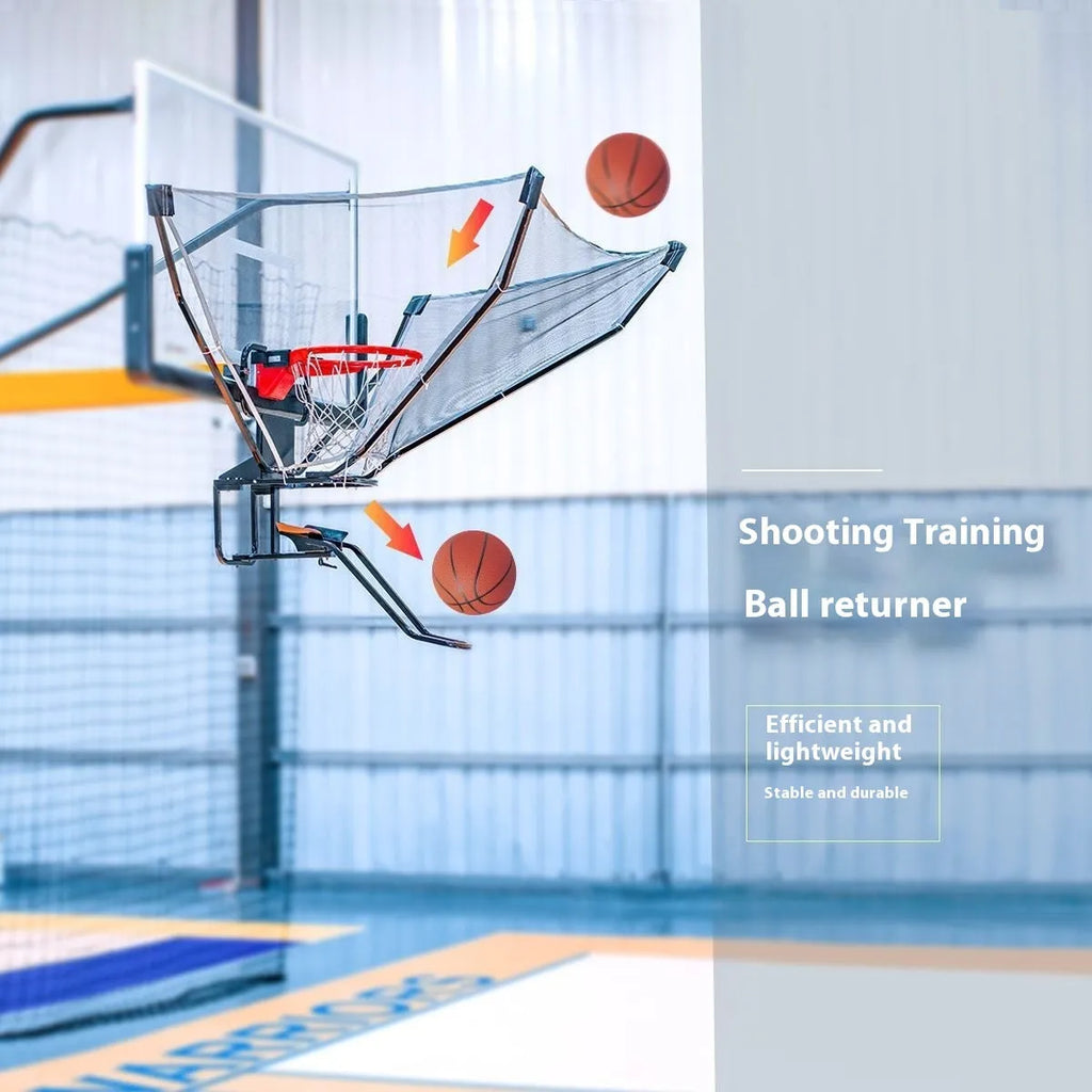 Automatic basketball shooting trainer ball return device made from cowhide and iron for solo practice.
