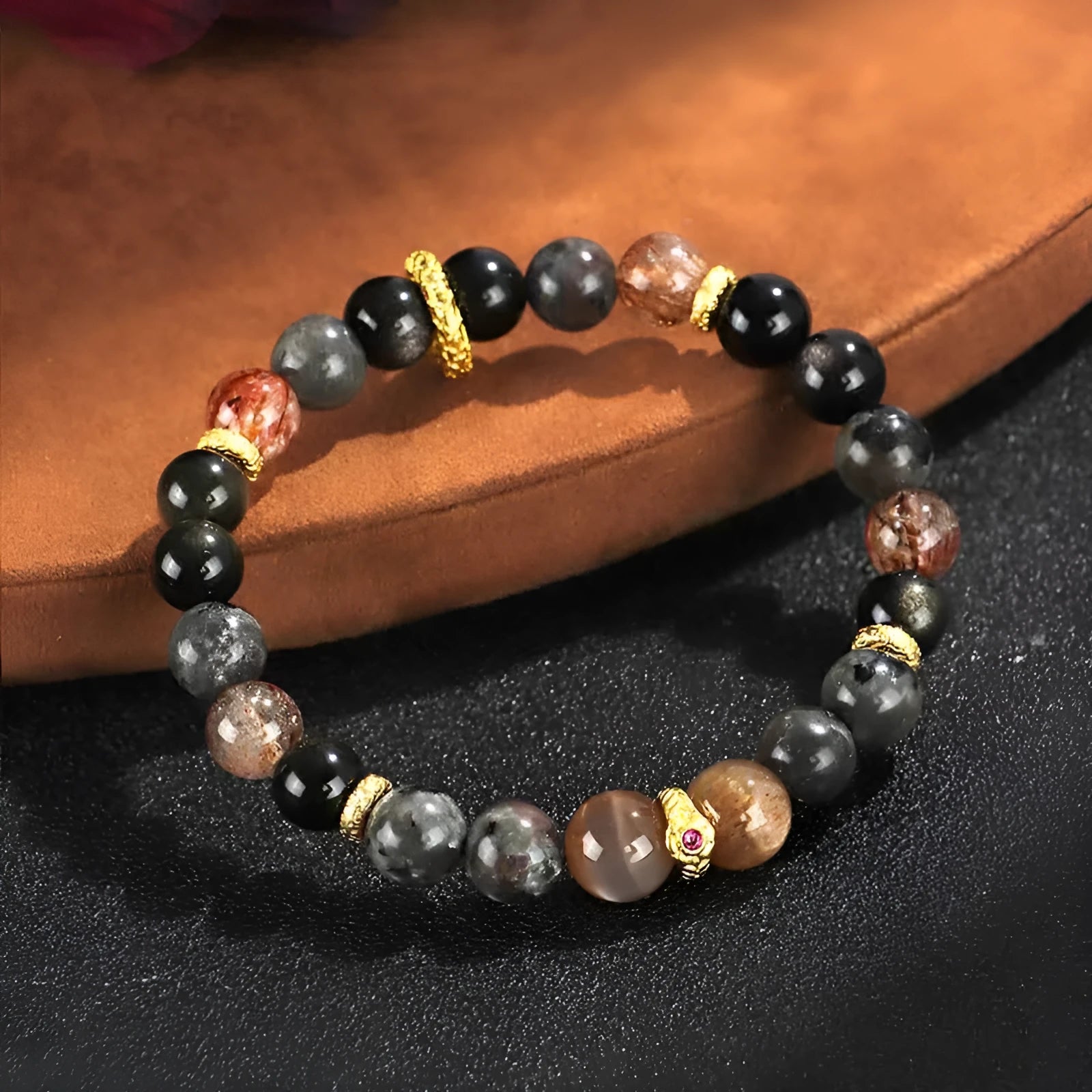 Handmade black sunstone flame stone Wukong couple bracelet for unisex wear