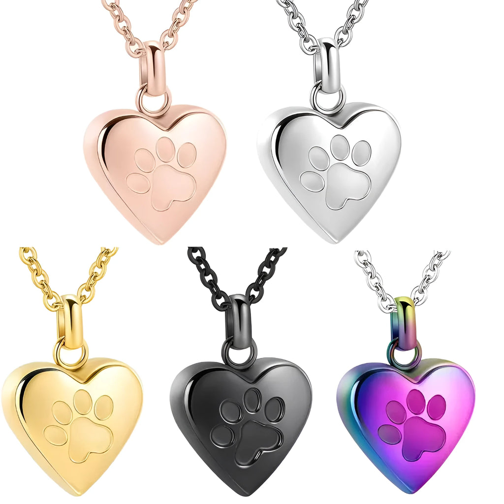 Simple love paw print heart shaped titanium steel casket necklace on chain