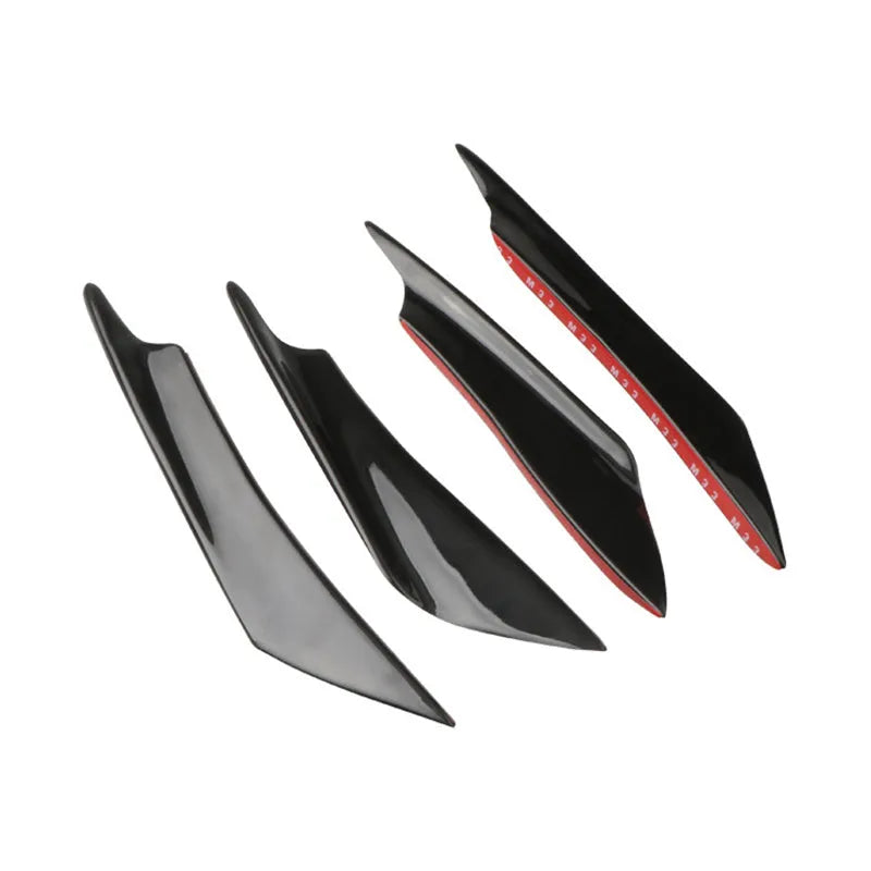 Set of four ABS plastic automotive bumper blade spoilers in carbon fibre finish