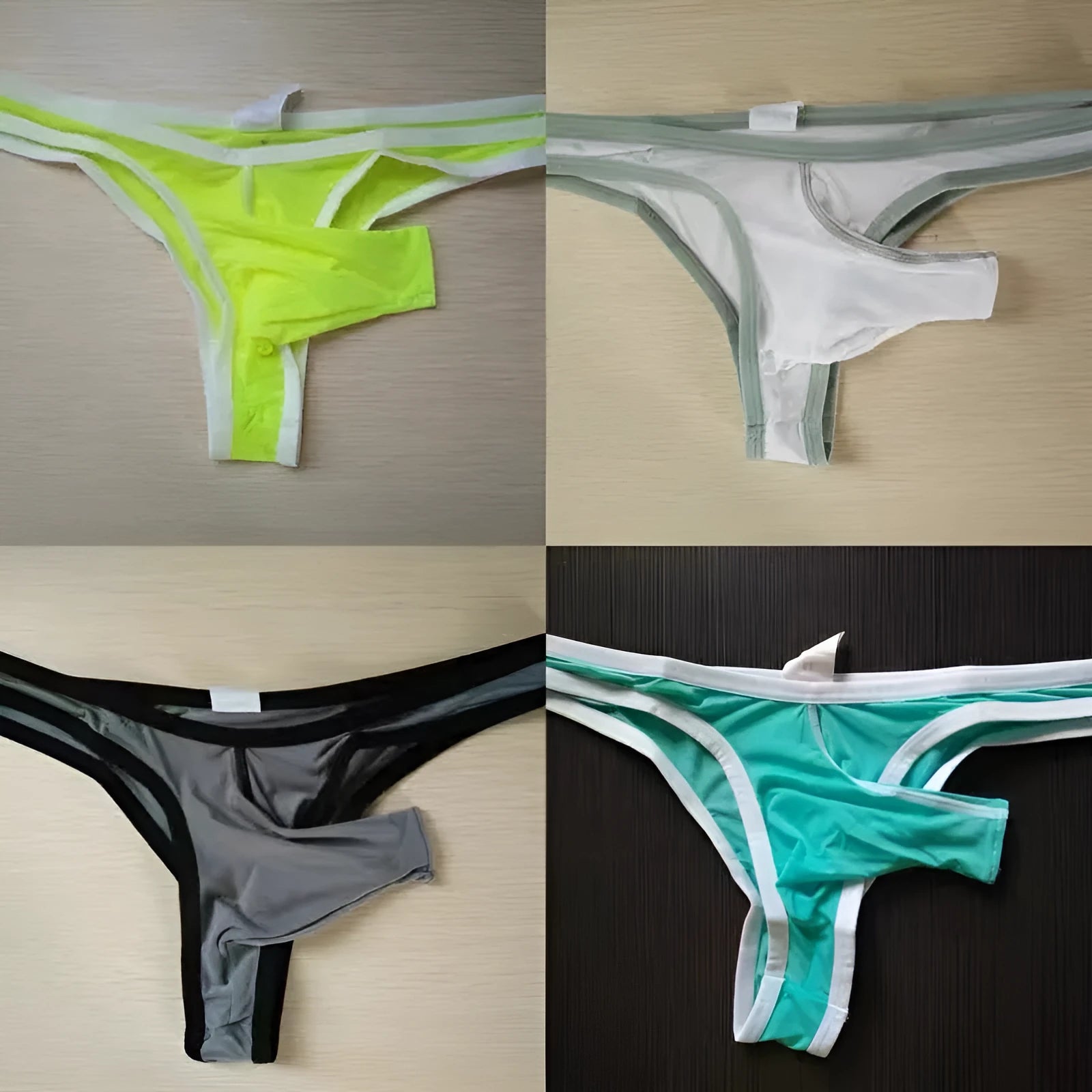 Men's Ice Silk elephant nose small pouch underwear in Army Green colour on a white background.