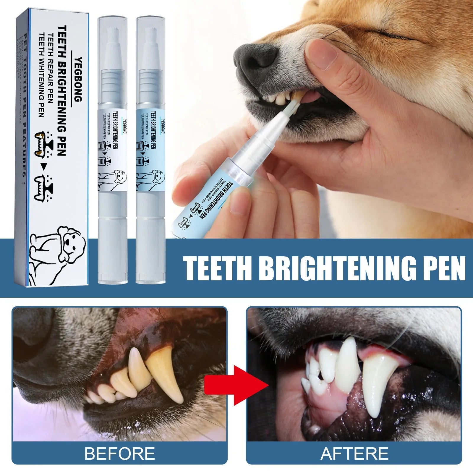 Yegbong pet teeth whitening pen dental care product for dogs and cats with applicator brushes