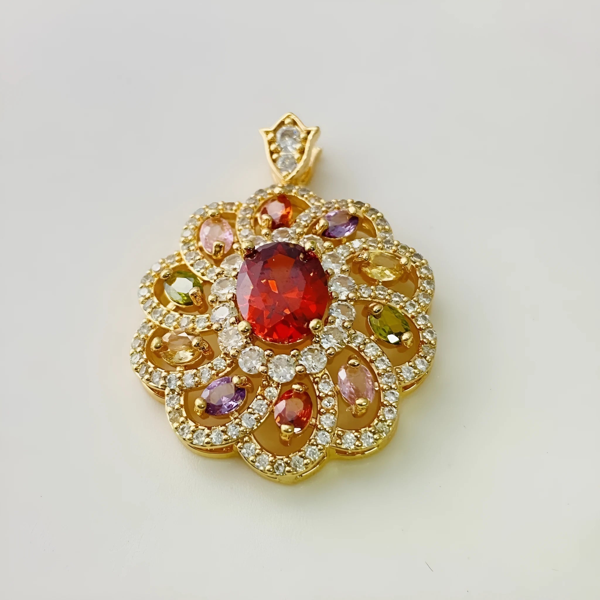 Women’s floral-shaped zircon pendant necklace in gold finish with optional matching chain