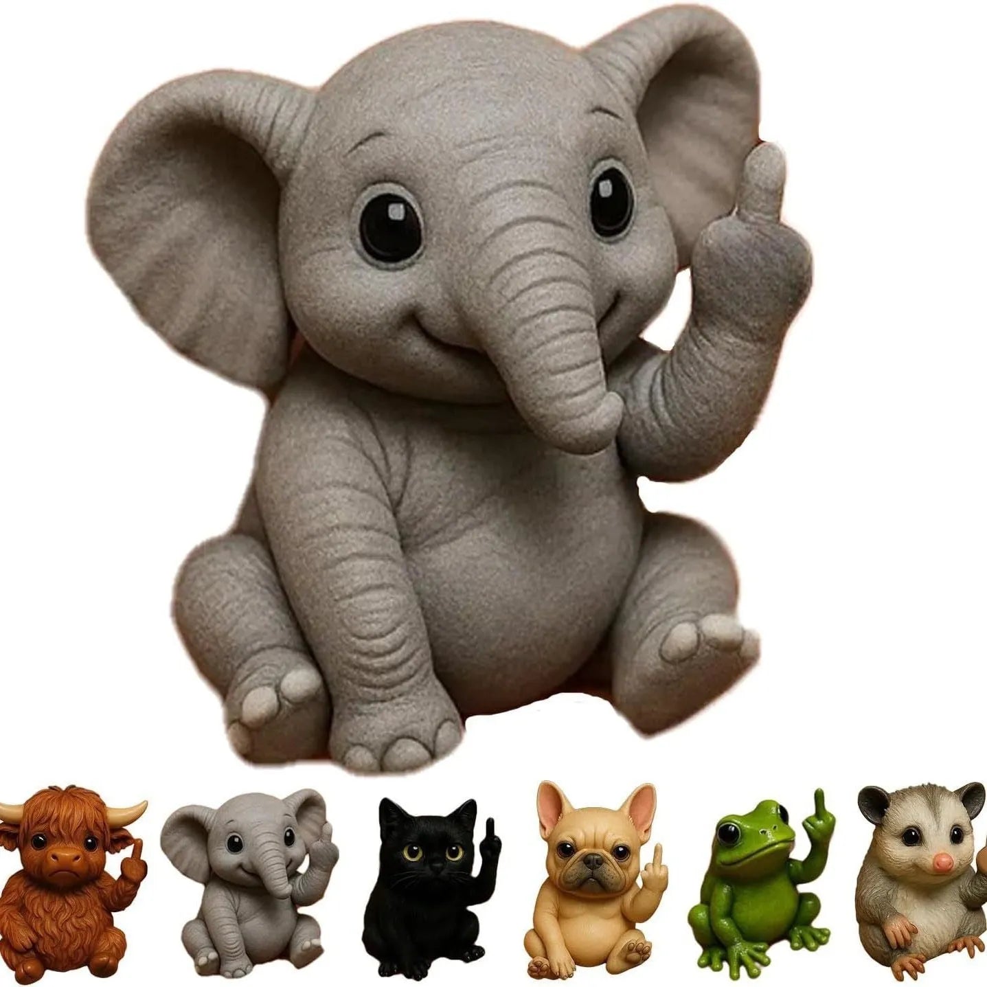 Mini resin animal vertical middle finger doll ornament in chosen animal design