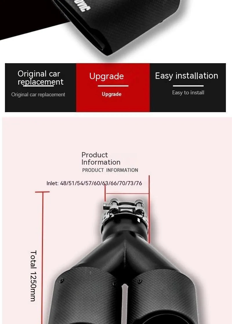 Black carbon fibre car exhaust pipe with a double tail nozzle dual outlet design