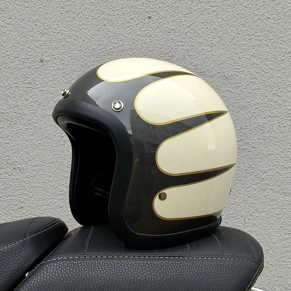 Retro-style half motorcycle helmet in fibreglass, shown in a cement grey colour option.