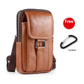Men's genuine leather multi-functional crossbody waist bag in vertical square shape with lock fastening