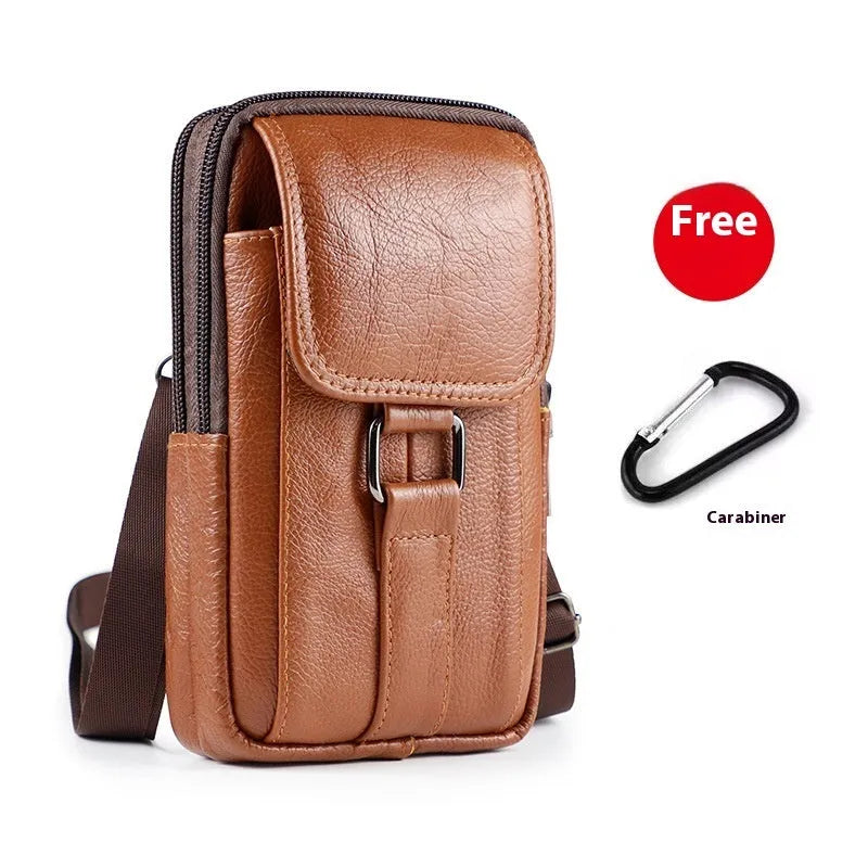 Men's genuine leather multi-functional crossbody waist bag in vertical square shape with lock fastening