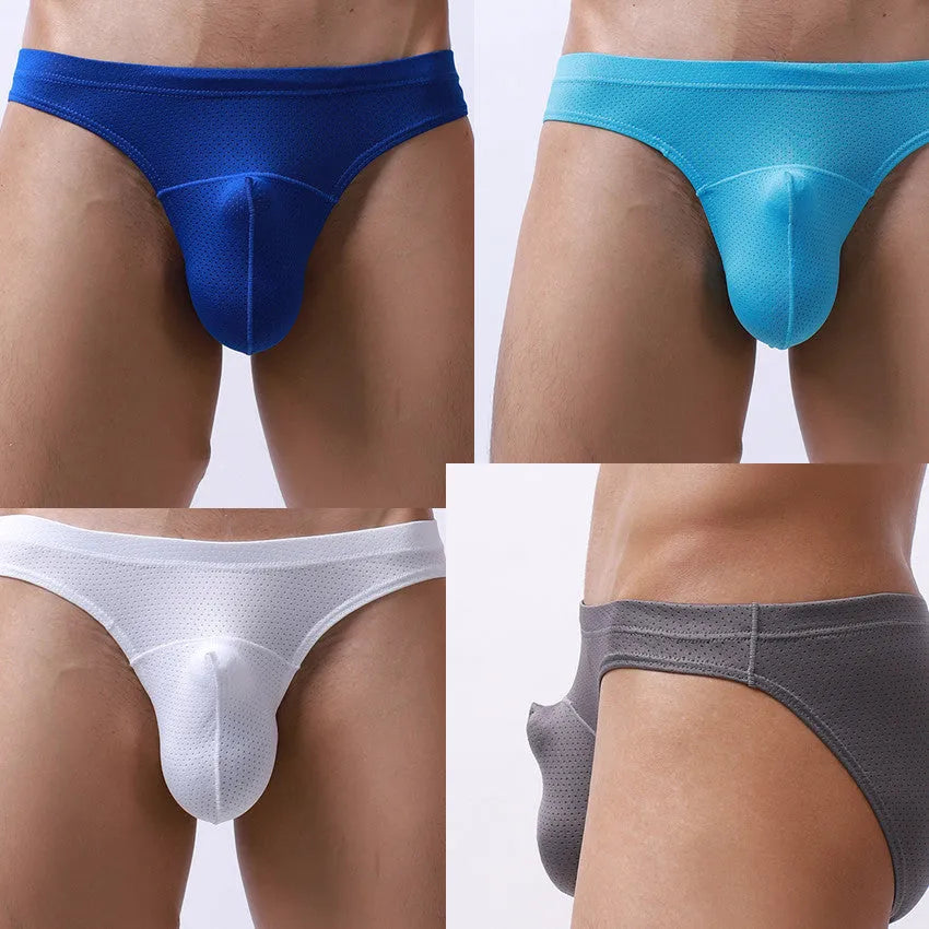 Men's loose-fit transparent nylon underwear in blue, shown flat.