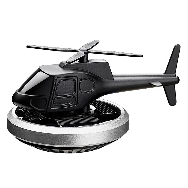 Metal solar-powered rotating helicopter car perfume decoration in three colour options