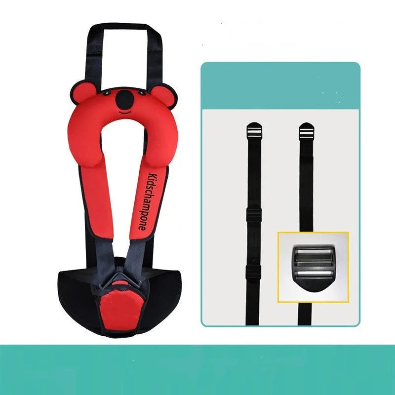 Polyester portable child safety seat belt retainer with padded seat measuring 33 by 22 by 9.5cm