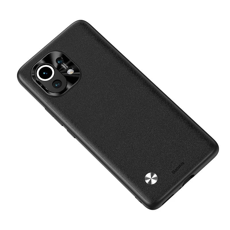 Alloy plain leather phone case for Xiaomi 11 in black and smoky purple colour options