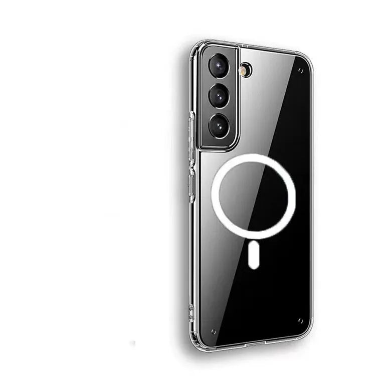 Transparent magnetic phone case for Samsung Galaxy S21 S22 S23 models with MagSafe charging compatibility