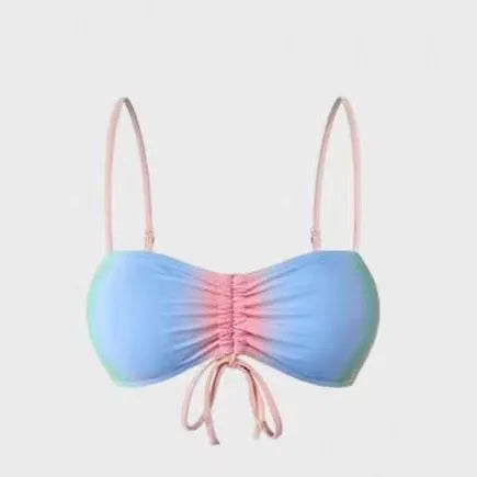 Women's lace-up triangle bikini swimsuit set in a colour-matching design.