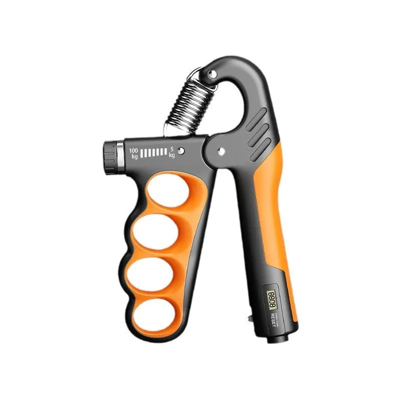 Adjustable electronic count spring grip in PP plastic with digital display.