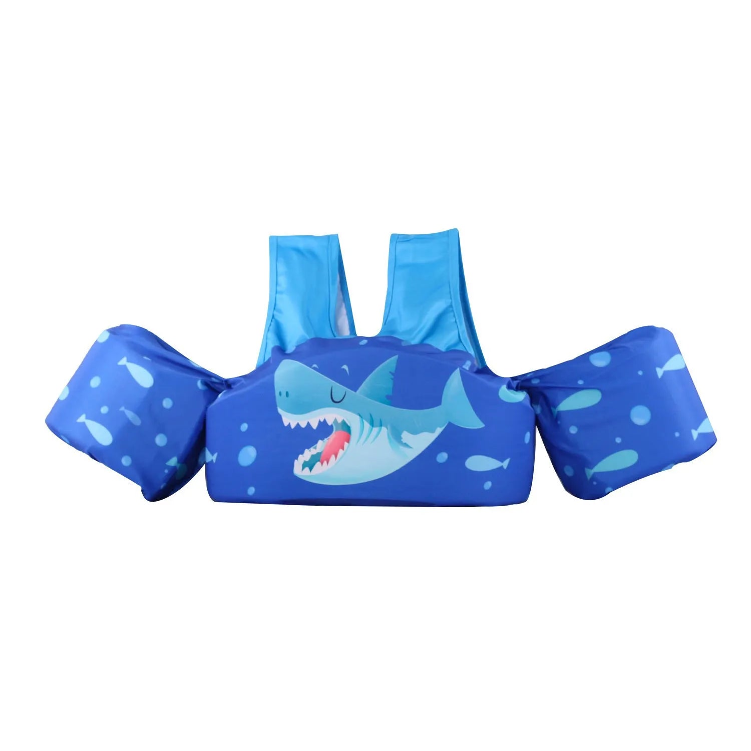 Colourful cartoon children's swimsuit with integrated arm swimming rings in a lobster design.