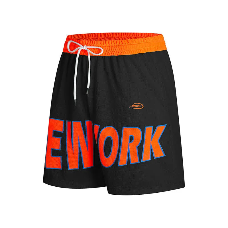Men's Korean style casual shorts with printed letter detailing in straight-leg design