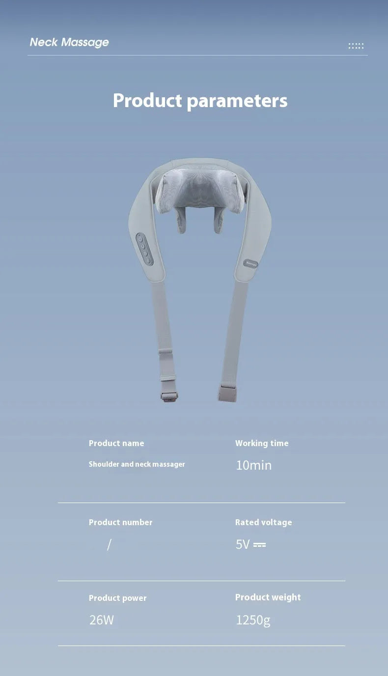 Grey elastic fabric USB-powered neck and back massager with infrared physiotherapy function