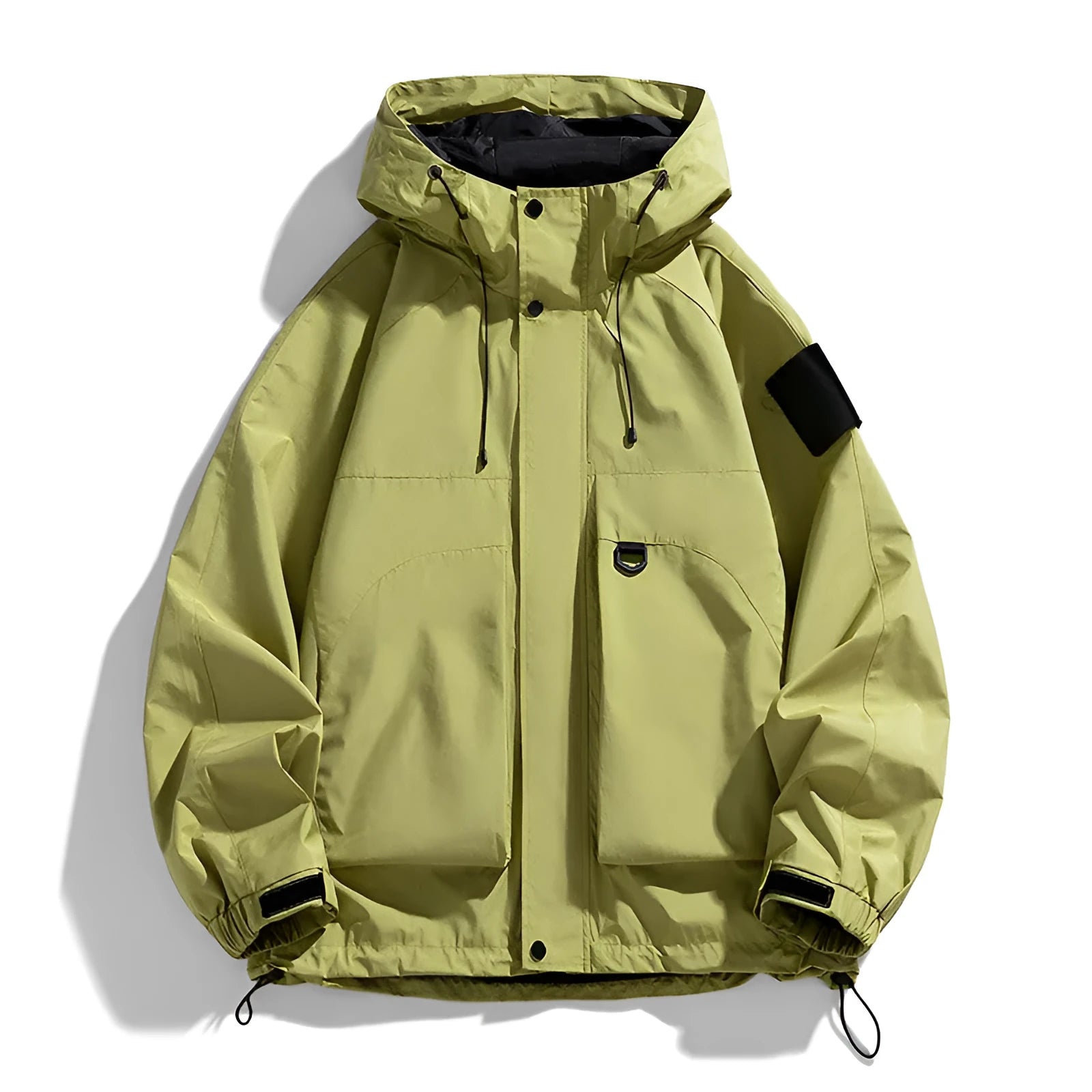 Men's windproof waterproof hooded jacket in black, ginger yellow, or purple colours