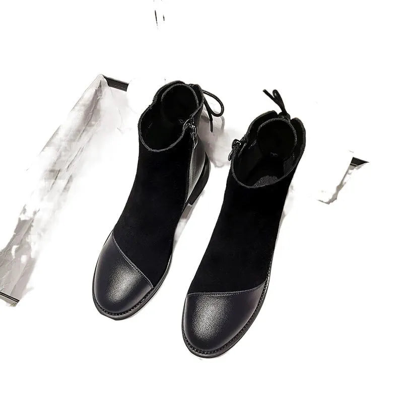 Black women's knee-high Martin boots with side zip and bow detail