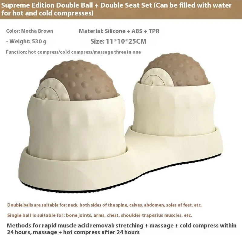 Massage ball set for cold and hot compress therapy in caramel mocha colour with dual-texture surface