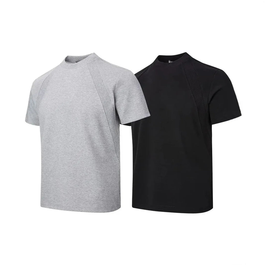 Men's air layer stitching short sleeve top in black loose fit casual wear
