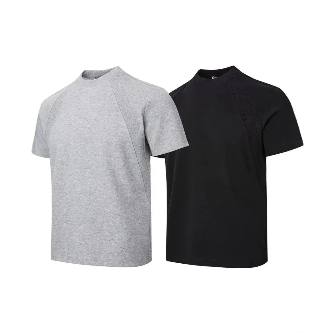 Men's air layer stitching short sleeve top in black loose fit casual wear