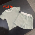 Baby and infant cotton striped short sleeve top and shorts suit in blue, green, and khaki colour options