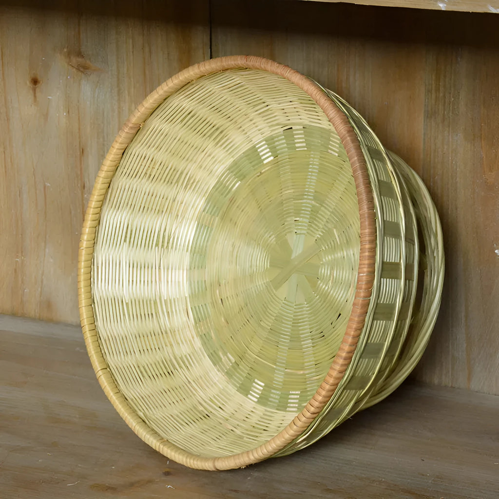 Handmade woven bamboo storage basket in natural colour with three size options