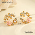 Flower stud earrings with colourful oil diamond finish on petal design, 18K stainless steel construction