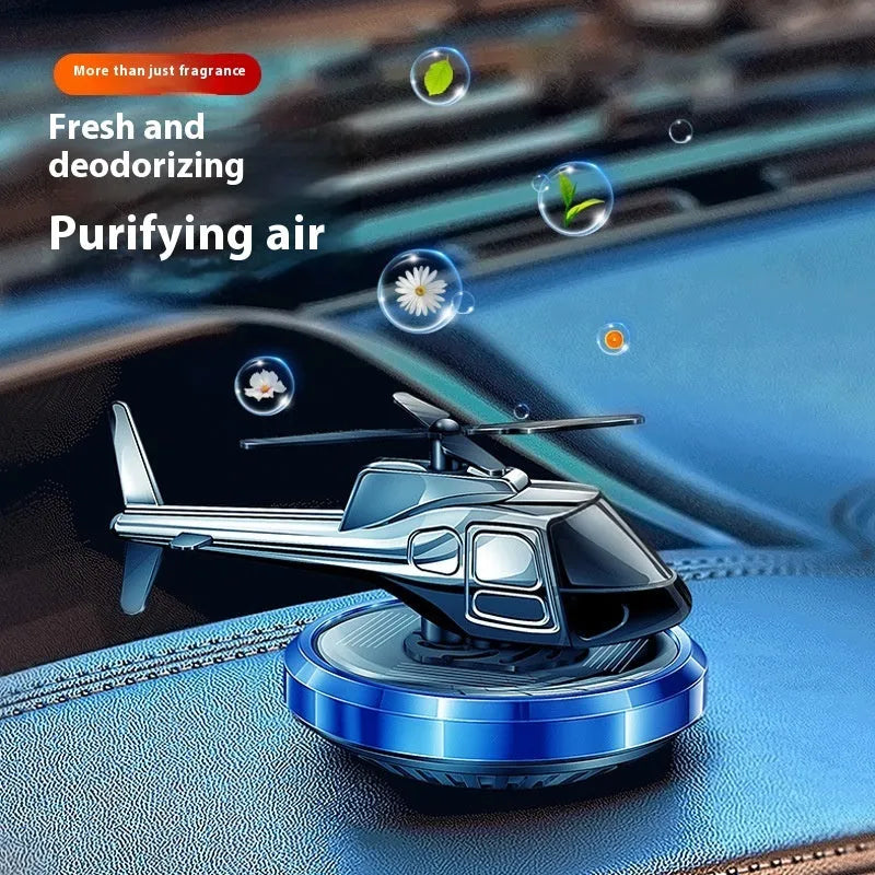 Metal solar-powered rotating helicopter car perfume decoration in three colour options