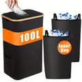 Black bamboo storage basket with removable lid and double inner pockets for laundry organisation