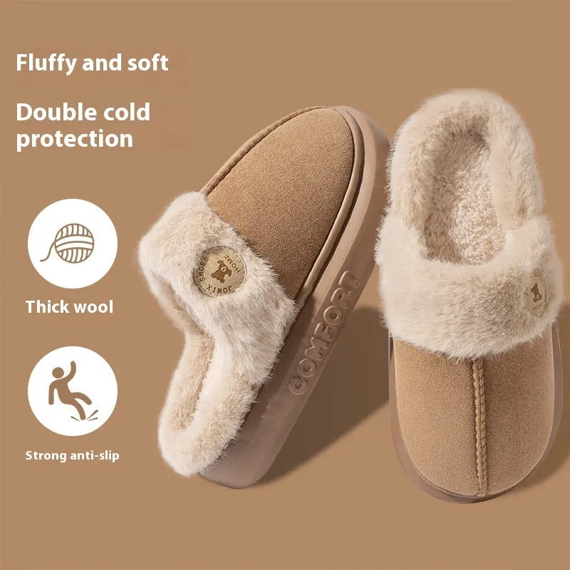 Plush fleece indoor slippers with PVC sole in five colour options showing car stitching detail