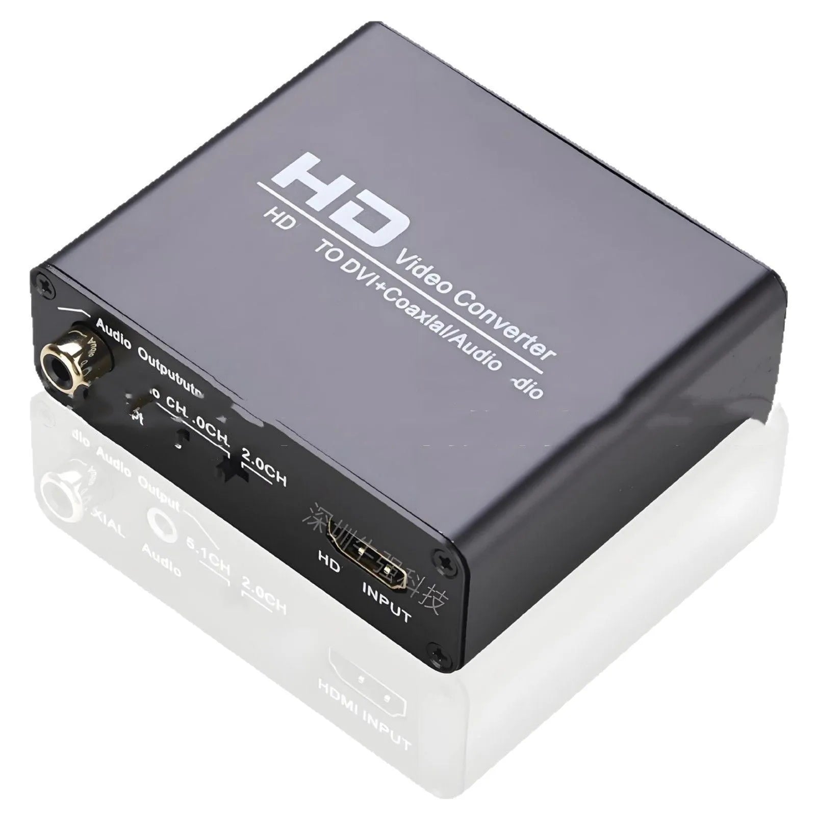 Black HDMI to DVI converter with coaxial 3.5mm audio output and 1.5 metre cable for safety monitor systems